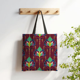 Bolsa Tote Burgundy and Gold Art Deco Floral Ornament
