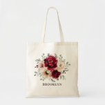 Bolsa Tote Burgundy Champagne Ivory Mauve Bridesmaid presente<br><div class="desc">Elegante Burgundy Red,  Champagne ivory earthy tema floral Bridesmaid presente para o saco com buquê elegante de Burgundy,  campanhe de marfim rosa de marfim e folhas verdes de eucalipto. Entre em contato comigo para obter ajuda sobre a personalização ou se você precisar de outro produto com este design.</div>