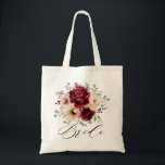 Bolsa Tote Burgundy Champagne Ivory Mauve Bridesmaids present<br><div class="desc">Elegante Burgundy Red,  Champagne ivory earthy tema floral bridesmaids presentes tote saco com buquê elegante de Burgundy,  marfim champagne rosas e folhas verdes de eucalipto. Entre em contato comigo para obter ajuda sobre a personalização ou se você precisar de outro produto com este design.</div>