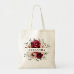 Bolsa Tote Burgundy Champagne Ivory Mauve Bridesmaids present<br><div class="desc">Elegante Burgundy Red,  Champagne ivory earthy tema floral bridesmaids presentes tote saco com buquê elegante de Burgundy,  marfim champagne rosas e folhas verdes de eucalipto. Entre em contato comigo para obter ajuda sobre a personalização ou se você precisar de outro produto com este design.</div>