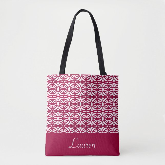 Bolsa Tote Burgundy e forma geométrica oval e seu nome (Frente)
