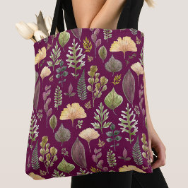 Bolsa Tote Burgundy Elefante Branco Folhas de Outo