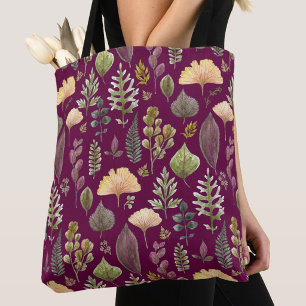 Bolsa Tote Burgundy Elefante Branco Folhas de Outo