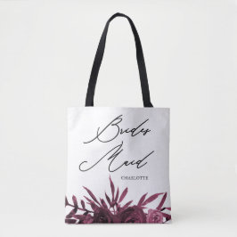 Bolsa Tote Burgundy Floral com Bridesmaid Script