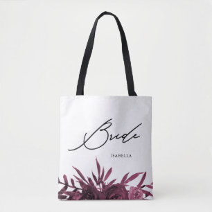 Bolsa Tote Burgundy Floral com Na moda Bride Script