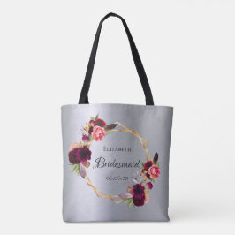 Bolsa Tote Burgundy, floral prateado de Bridesmaid