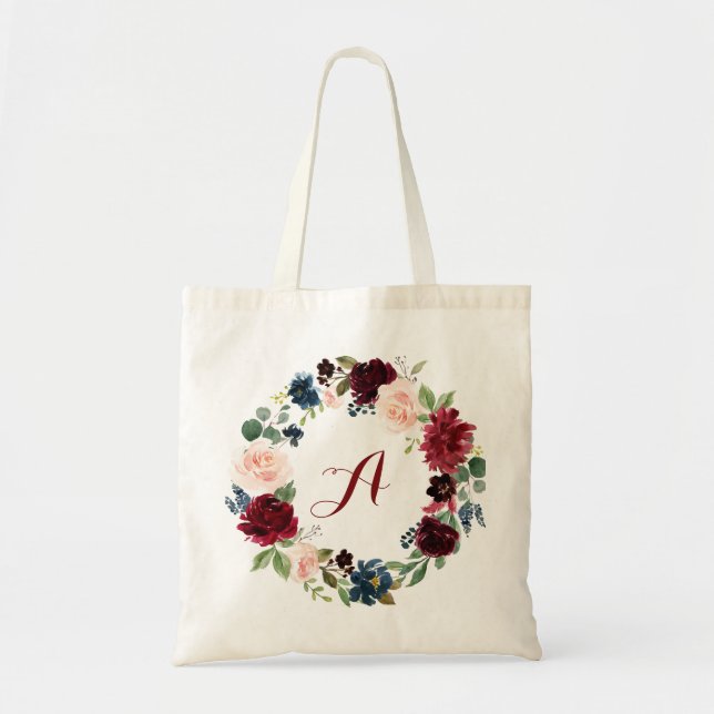Bolsa Tote Burgundy Floral Tote Bag Bridesmaid personalizado (Frente)