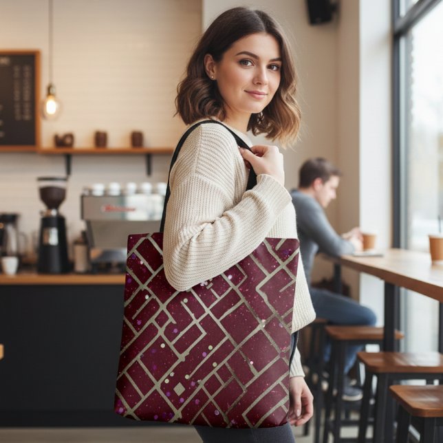 Bolsa Tote Burgundy Glam Geometric (Criador carregado)