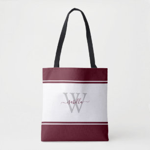 Bolsa Tote Burgundy Inicial de Script Monograma
