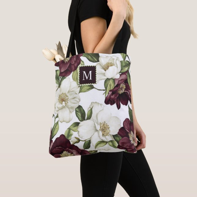 Bolsa Tote Burgundy Padrão Floral Monograma Apron (Close Up)
