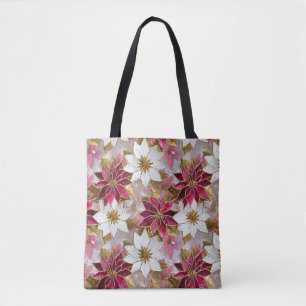 Bolsa Tote Burgundy Pink White Gold Poinsettias de Natal