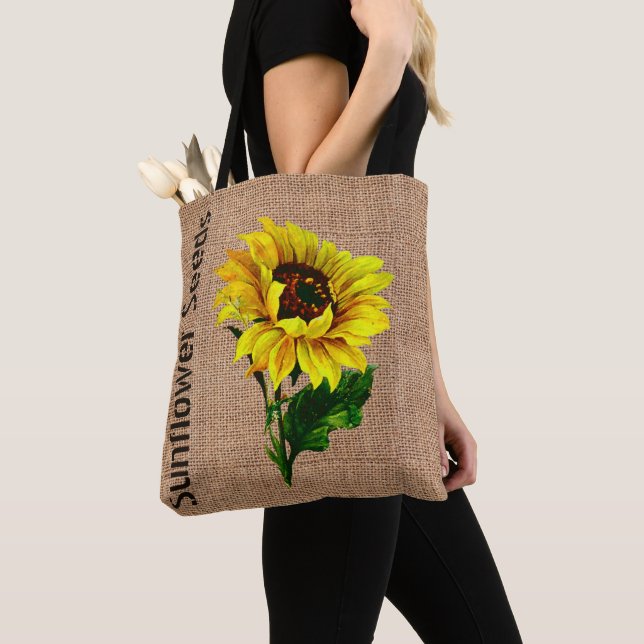 Bolsa Tote Burlap Look Sunflower Tob Bag (Close Up)