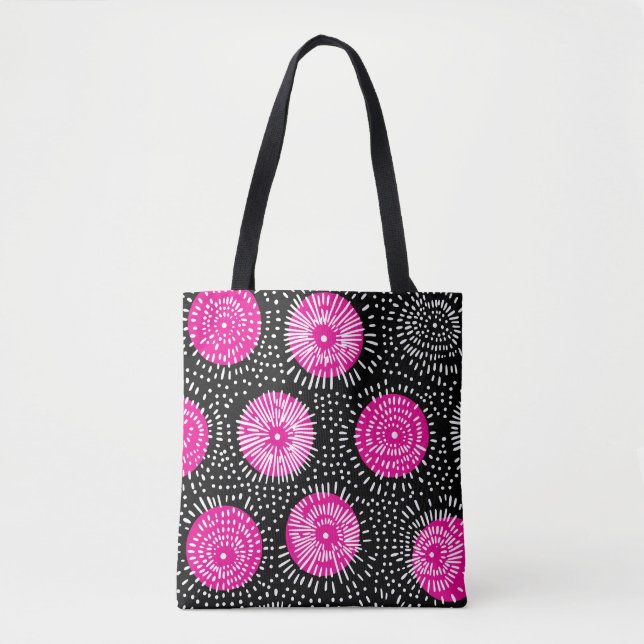 Bolsa Tote Burst de rabo preto rosa e branco (Frente)