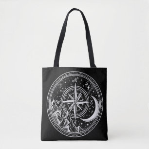 Bolsa Tote Bússola da Montanha Lua Celestial Pontilhismo