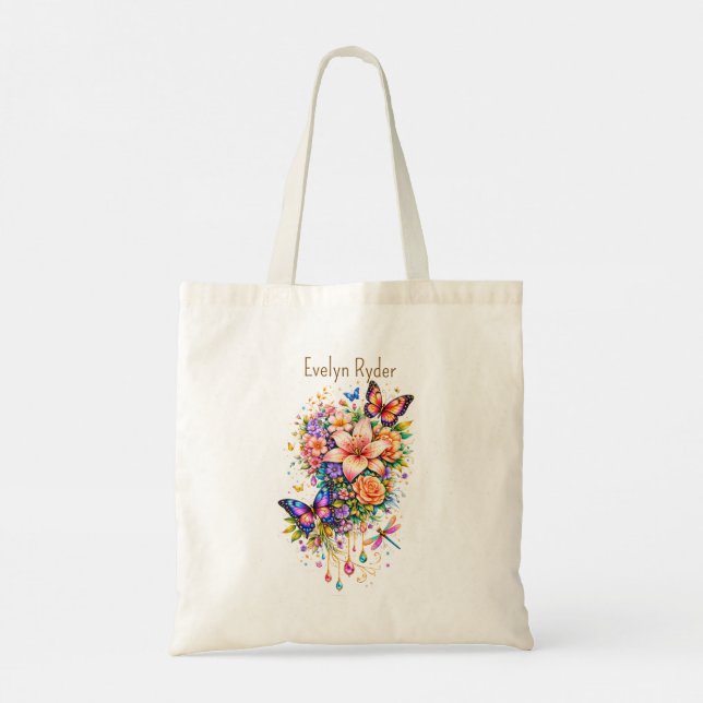 Bolsa Tote Butterfly Floral – Elegant Gold Accent – (Custom) (Verso)