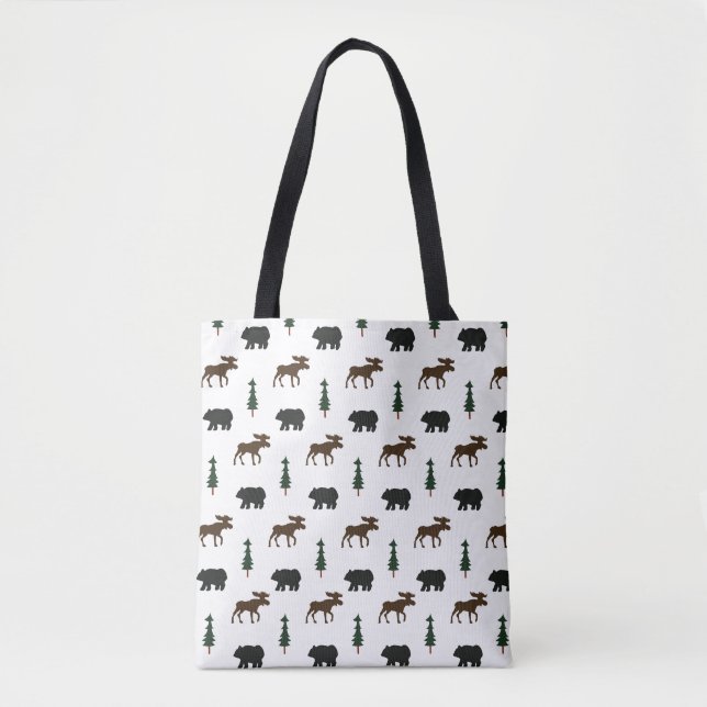 Bolsa Tote Cabana Rústica de Acampamento Urso e Alce (Frente)