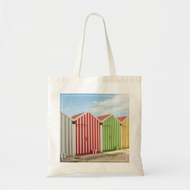 Bolsa Tote Cabanas coloridas na praia (Frente)