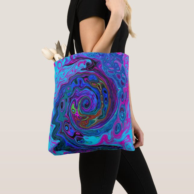 Bolsa Tote Cabeça Abstrato retroativa azul e roxa (Close Up)