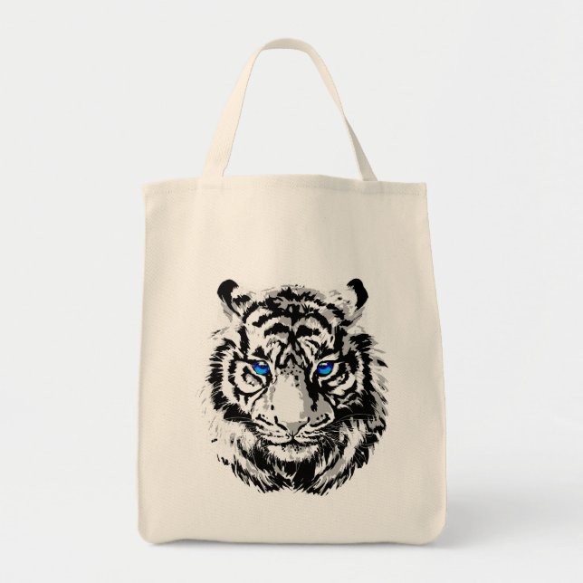 Bolsa Tote Cabeça Branca de Tigre - Saco de Toque de Tigre (Frente)