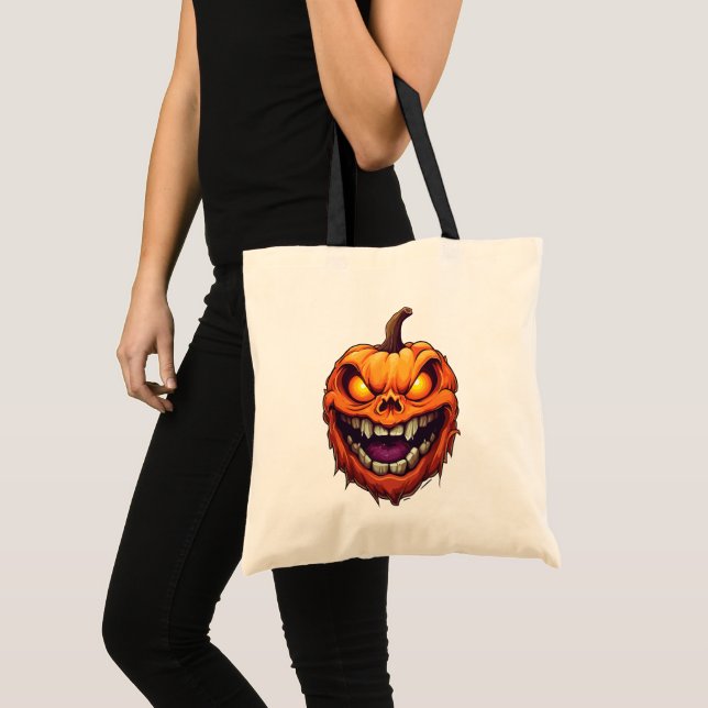Bolsa Tote Cabeça de Abóbora Sorrindo Sinistramente (Frente (produto))