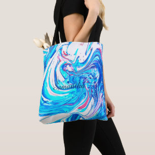 Bolsa Tote Cabeça de Abstrato de pintura em acrílico azul