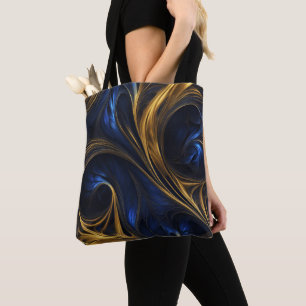 Bolsa Tote Cabeça de Abstrato Dourada azul