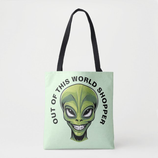 Bolsa Tote Cabeça de Alienígena Verde (Frente)