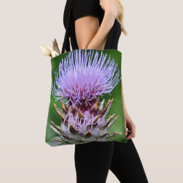 Bolsa Tote Cabeça de Cardo de Alcachofra Roxa Floral