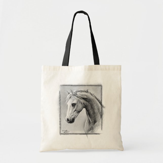 Bolsa Tote Cabeça de cavalo Desenho de carvão de equinos (Frente)