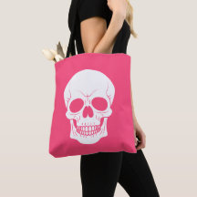 Cabeça de Crânio Rosa e Branco Assustador de Hallo