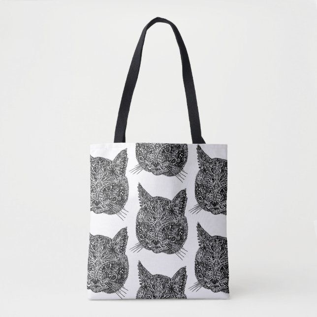 Bolsa Tote Cabeça de Gato Ornamental (Frente)