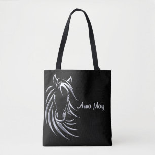 Bolsa Tote Cabeça de Prata no Script Personalizado Preto