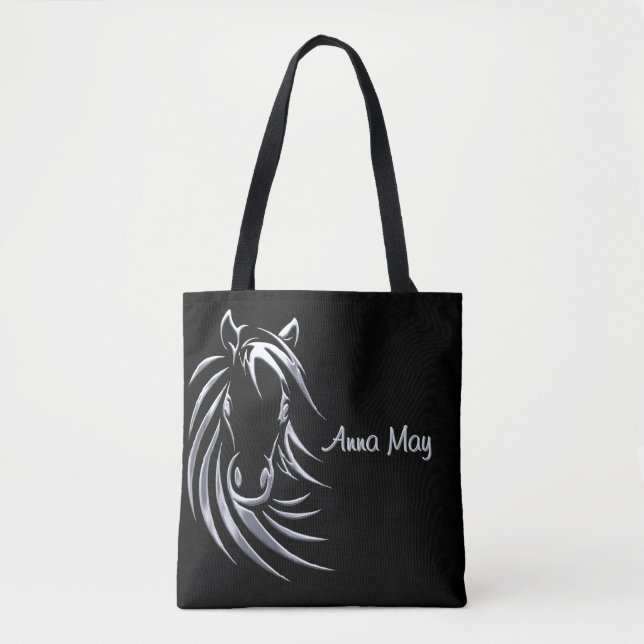 Bolsa Tote Cabeça de Prata no Script Personalizado Preto (Frente)