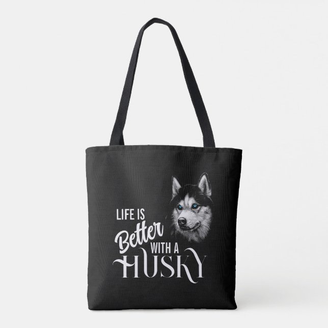 Bolsa Tote Cabeça De Retrato Irmão Husky Com Olhos Azuis (Verso)