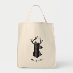 Bolsa Tote Cabeça de Stag na Xadrez Preta e Branca