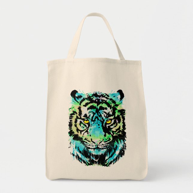 Bolsa Tote Cabeça de Tigre Azul - Saco de Toque de Tigre (Frente)