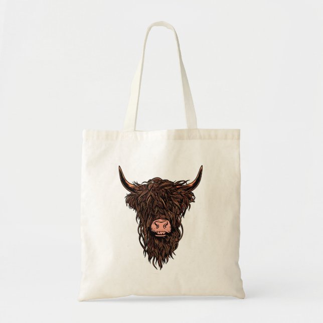 Bolsa Tote Cabeça de Vaca das Terras Altas Engraçada (Frente)