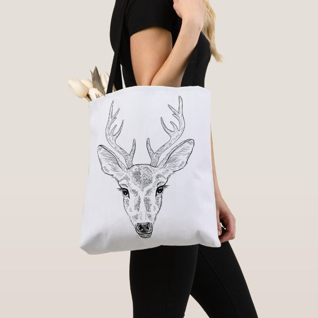 Bolsa Tote Cabeça de Veado - Ilustração de Desenho de Linha S (Close Up)