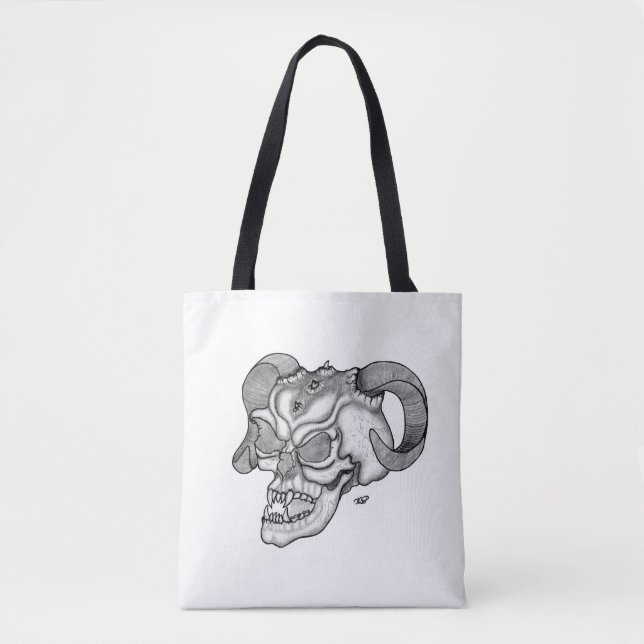Bolsa Tote Cabeça do Demônio Negro e Design Branco (Frente)