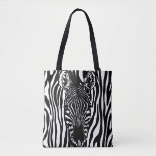 Bolsa Tote Cabeça Única de Zebra em Estampa de Zebra