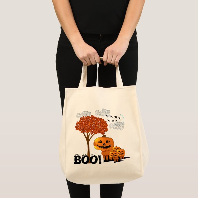 Bolsa Tote Cabeças de Abóbora de Halloween - (Frente (produto))
