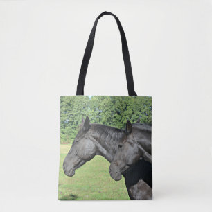 Bolsa Tote Cabeças de Cavalo Preto em Luz de Perfil Pacífico