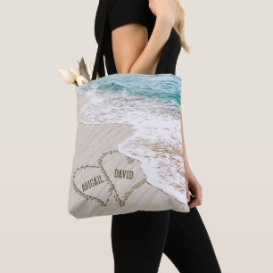Bolsa Tote Cabeças De Praia De Casamento Em Areia Com Nomes