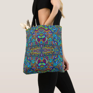 Bolsa Tote Cabeças Retro Psicodélicas Abstrato