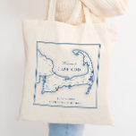 Bolsa Tote Cabo Cod Wedding Bem-vindo Tote Bag<br><div class="desc">Estas malas de tote do mapa do Cabo Cod são o favor perfeito para receber os seus convidados fora da cidade. Preencha-os com "Bem-vindos a Cabo Cod", boas-vindas, ou personalize-os como presentes para a sua festa de casamento. Mova o coração clicando em "Editar usando a ferramenta design" em "Personalizar". Perfeito...</div>