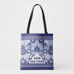 Bolsa Tote Cabo San Lucas Blue & White Mexicano Talavera Azul