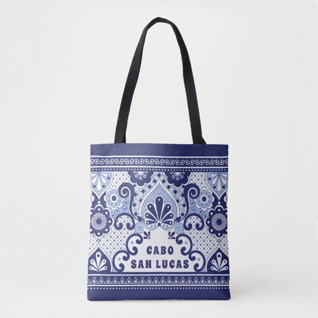 Bolsa Tote Cabo San Lucas Blue & White Mexicano Talavera Azul (Frente)