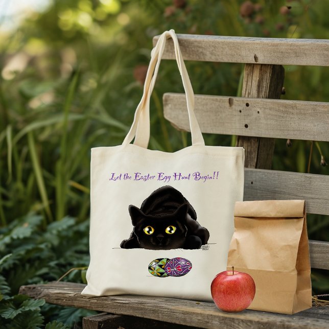 Bolsa Tote Caça a Ovos de Páscoa do Gato Preto Feriado Amarel (Criador carregado)