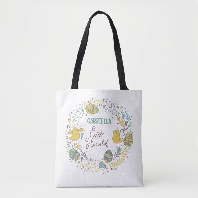 Bolsa Tote Caça ao Ovo de Páscoa Colorida e Divertida (Frente)