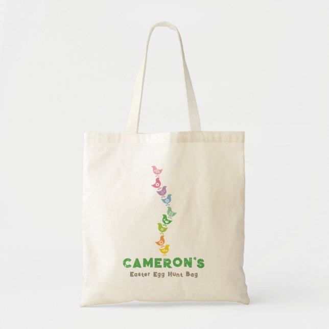 Bolsa Tote Caça aos Ovos de Páscoa Retro Arco-íris Frangos Ch (Frente)